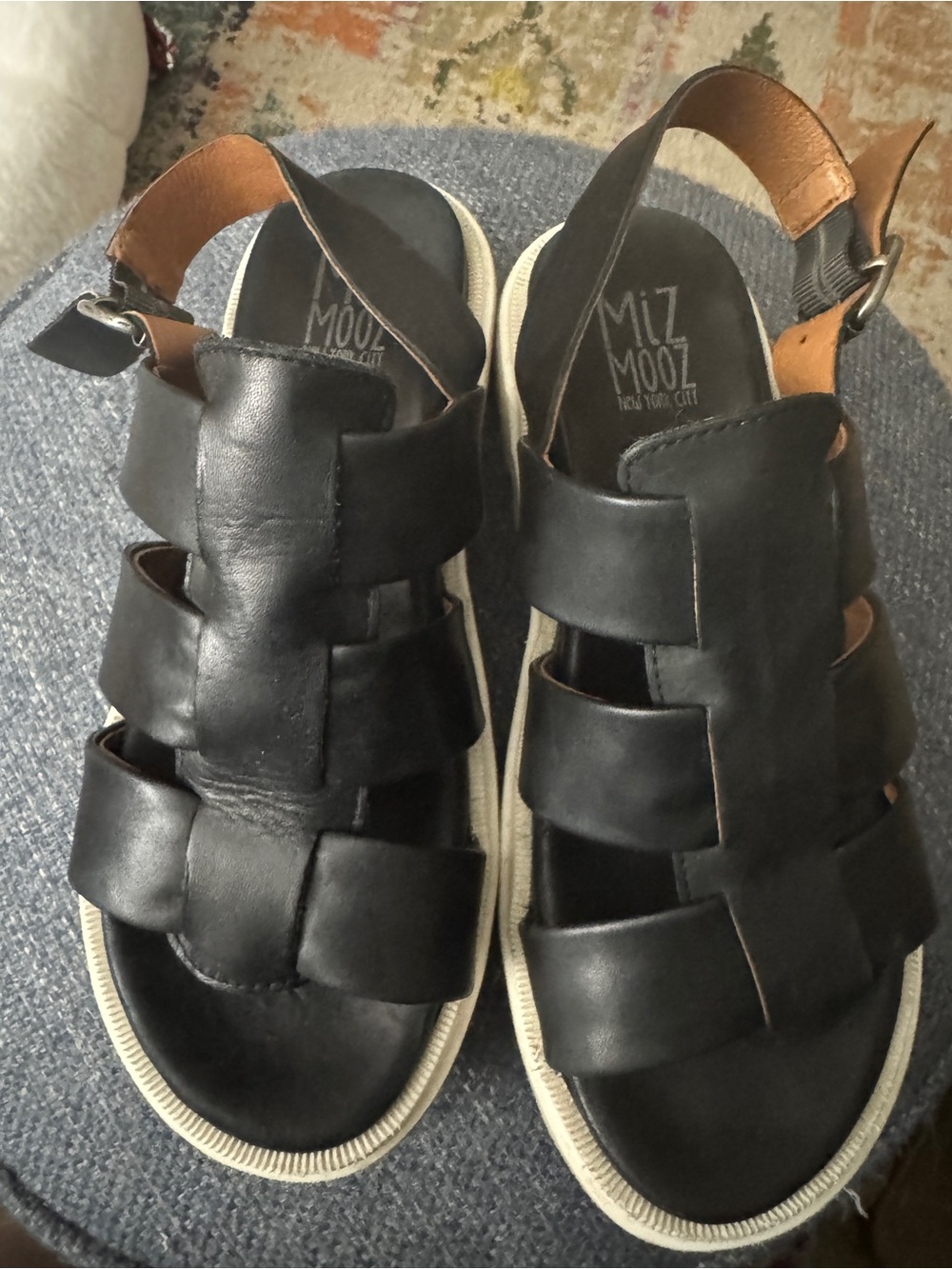 Miz Mooz Black Leather Woven Gladiator Sandals